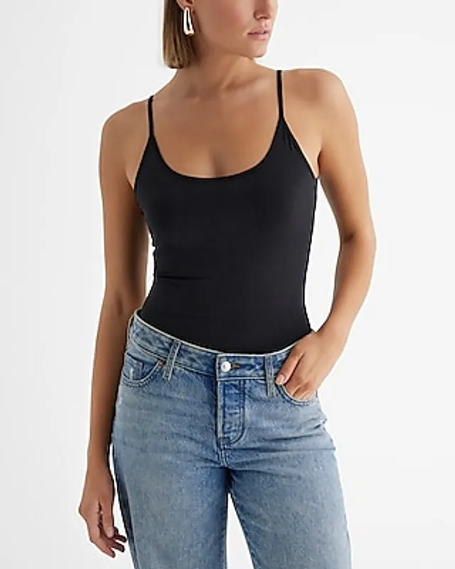 Express Scoop Neck Puff Strap Thong Bodysuit