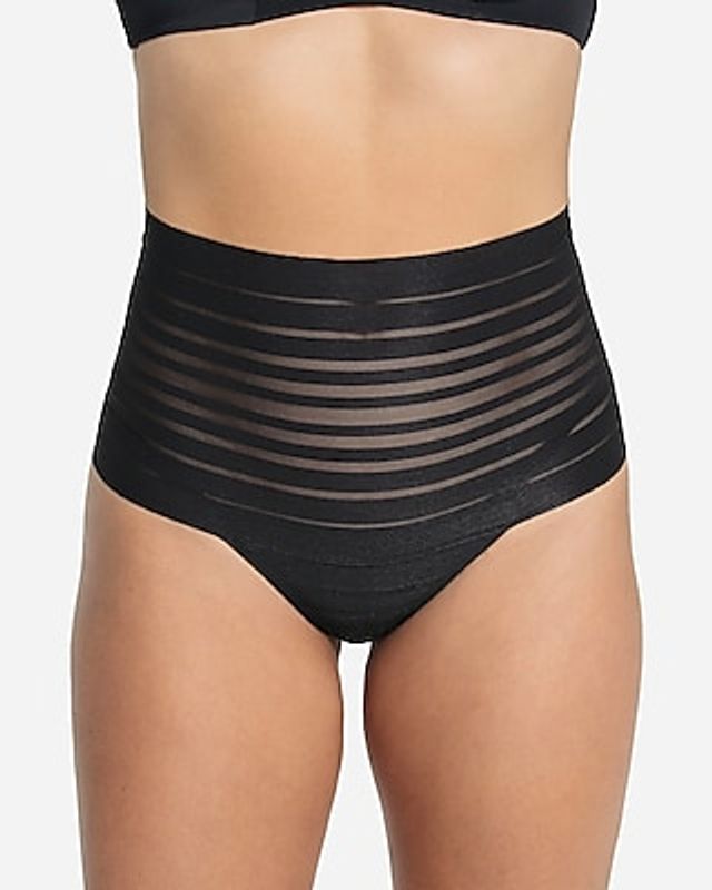 Express Leonisa Lace Stripe High Waisted Cheeky Hipster Thong