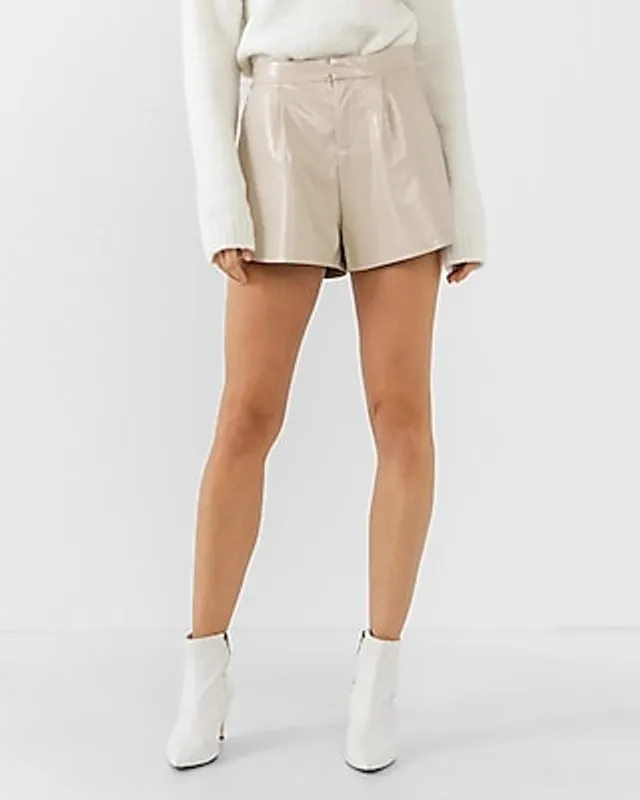 Super High Waisted Pleated Faux Leather Shorts