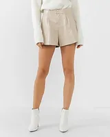 Grey Lab High Waisted Pleated Faux Leather Shorts Women's