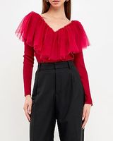 Endless Rose Mesh Pleated Ruffle Top Women's