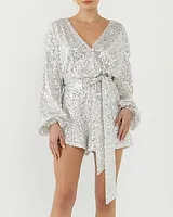 Cocktail & Party Endless Rose Sequins Belted Wrapped Romper Pink Women's M