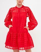 Cocktail & Party English Factory Check Organza Buttoned Long Sleeve Mini Dress Women