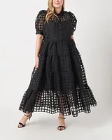 Cocktail & Party English Factory Plus Size Gridded Organza Tiered Maxi Dress White Women's 2X