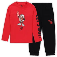 Ensemble t-shirt à manches longues et pantalon de survêtement Nike 3BRAND by Russell Wilson Let's Go Ballers rouge/noir pour enfant d'âge préscolaire