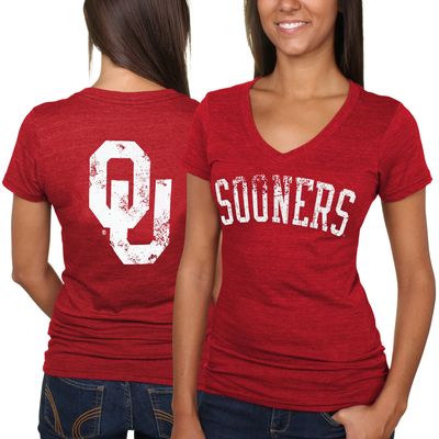 Oklahoma Sooners Women's Slab Serif Tri-Blend V-Neck T-Shirt - Crimson