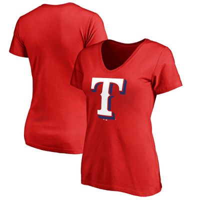 Texas Rangers Women's Primary Logo 2 V-Neck T-Shirt - Red