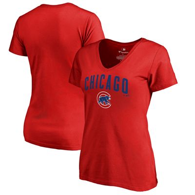 Chicago Cubs Fanatics Branded Women's Team Lockup V-Neck T-Shirt