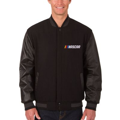 NASCAR JH Design Wool & Leather Varsity Jacket - Black