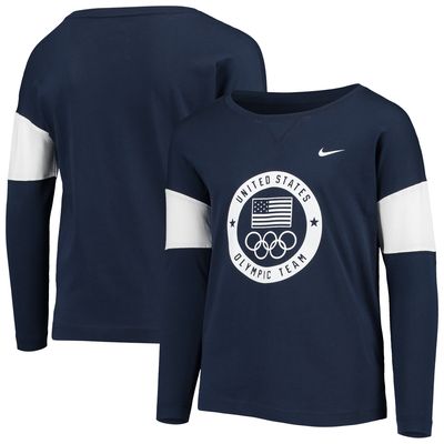 Team USA Nike Girls Youth Cotton Long Sleeve T-Shirt - Navy
