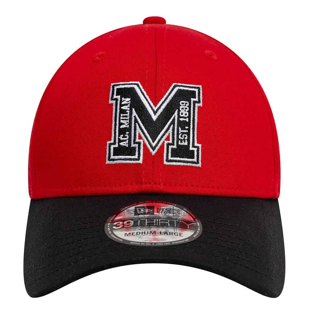 Men's New Era Red AC Milan M Logo 39THIRTY Fitted Hat