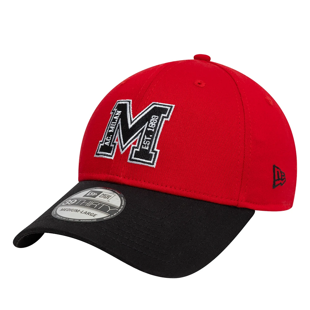 Men's New Era Red AC Milan M Logo 39THIRTY Fitted Hat