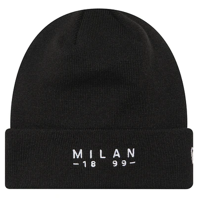 Bonnet en tricot à revers avec logo établi AC Milan New Era noir pour hommes