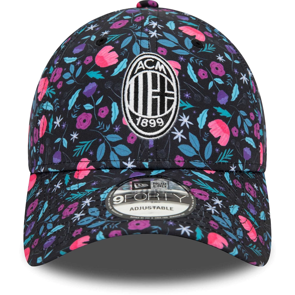 Casquette ajustable 9FORTY noire à motif floral AC Milan New Era pour homme