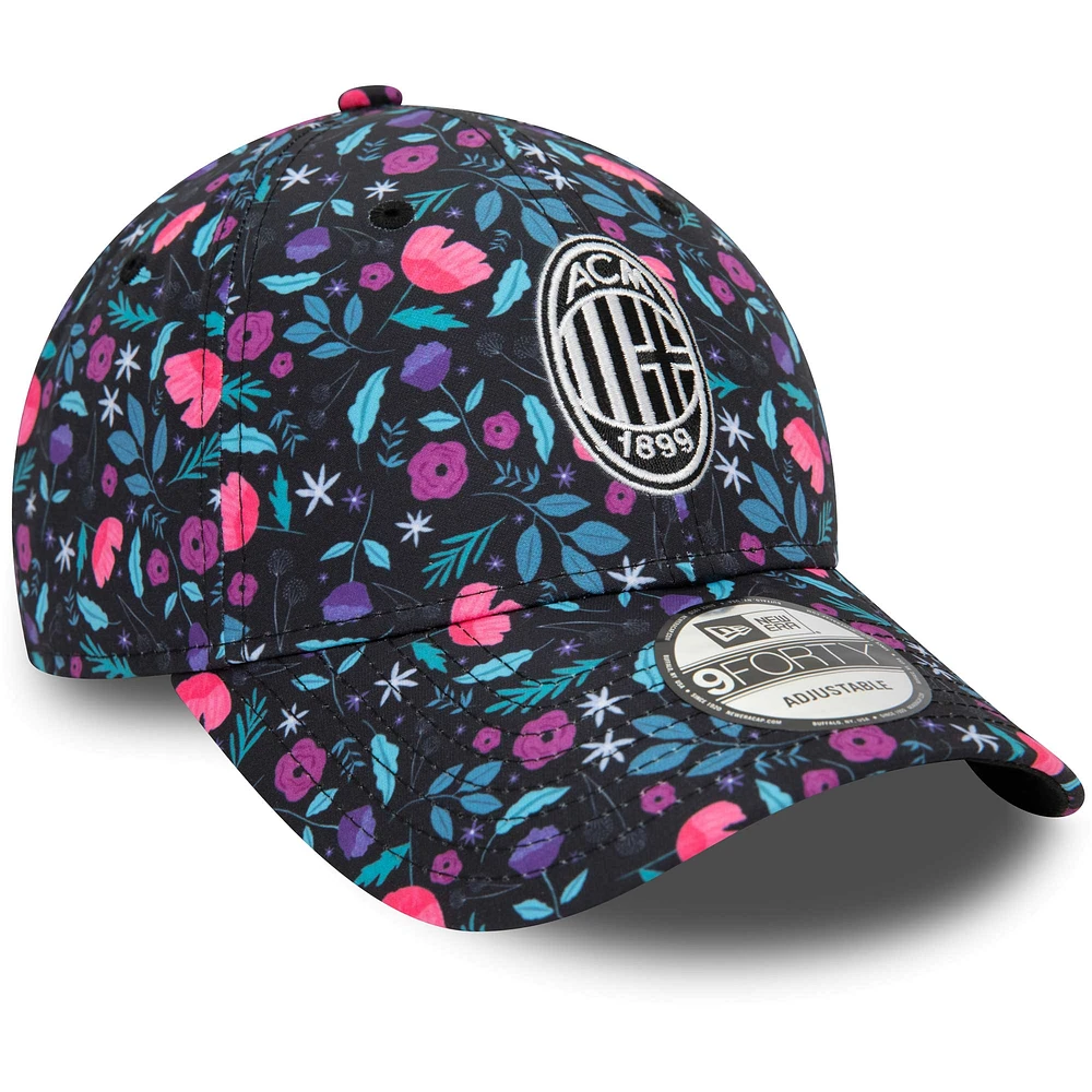 Casquette ajustable 9FORTY noire à motif floral AC Milan New Era pour homme