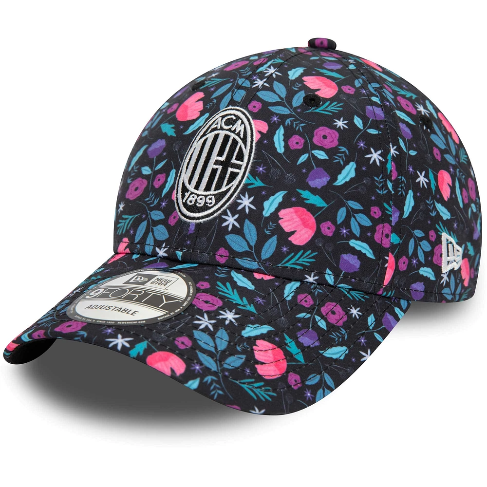 Casquette ajustable 9FORTY noire à motif floral AC Milan New Era pour homme