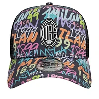 Men's New Era Black AC Milan Graffiti Allover Print Trucker Adjustable Hat