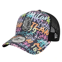 Men's New Era Black AC Milan Graffiti Allover Print Trucker Adjustable Hat