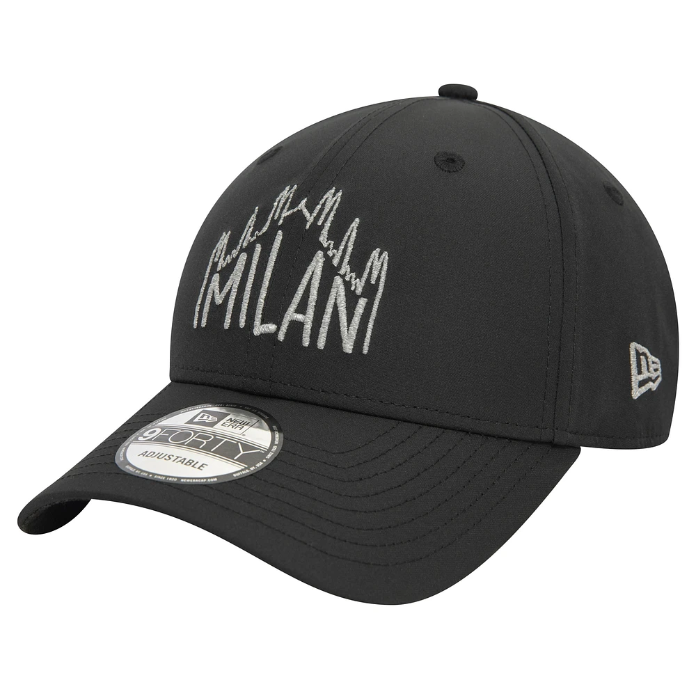 Casquette réglable noire réfléchissante 9FORTY AC Milan New Era pour hommes