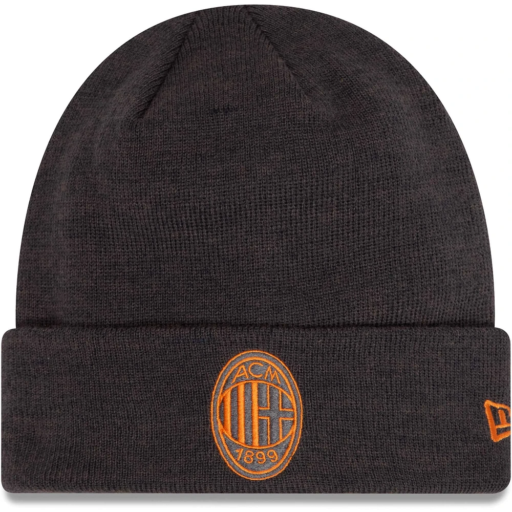 Bonnet en tricot à revers de couleur saisonnière AC Milan New Era noir pour hommes