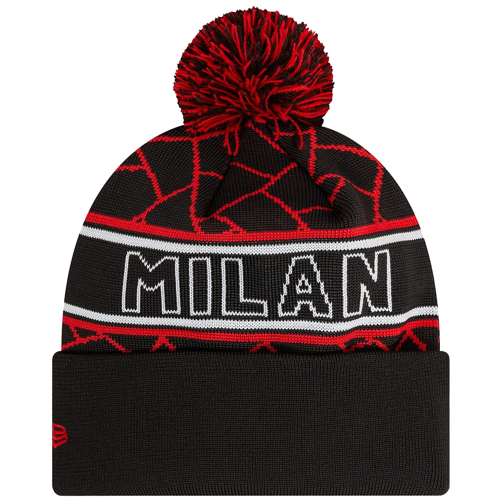 Men's New Era Black AC Milan Sport Cuffed Knit Hat with Pom