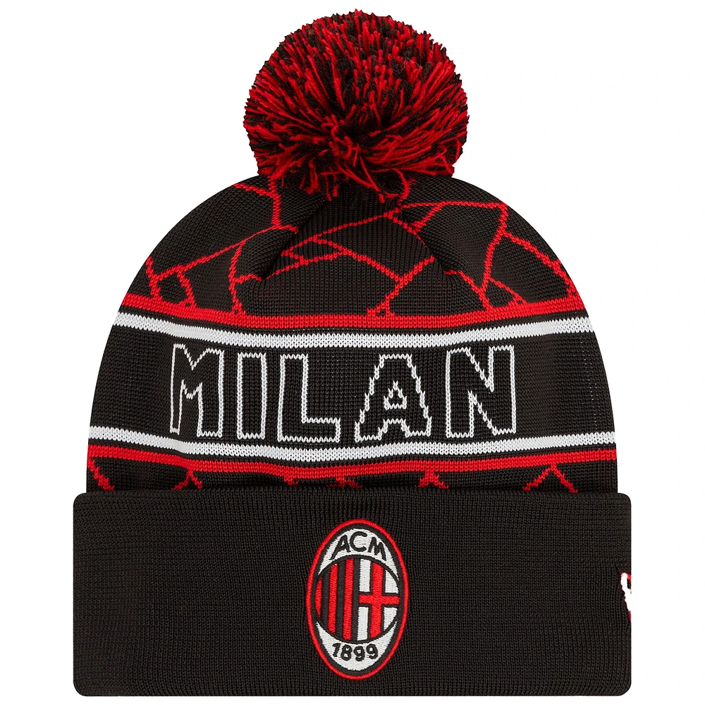 Men's New Era Black AC Milan Sport Cuffed Knit Hat with Pom