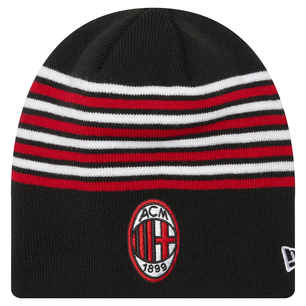 Bonnet en tricot noir à rayures AC Milan New Era pour homme