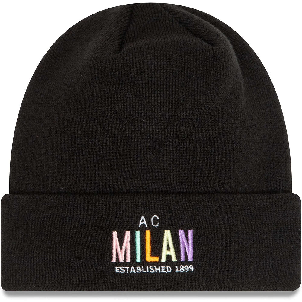 Bonnet en tricot à revers avec logo AC Milan New Era noir pour hommes