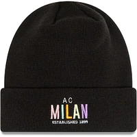 Bonnet en tricot à revers avec logo AC Milan New Era noir pour hommes