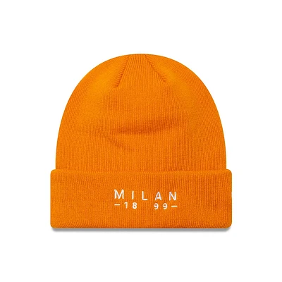 Bonnet en tricot à revers orange AC Milan New Era pour homme