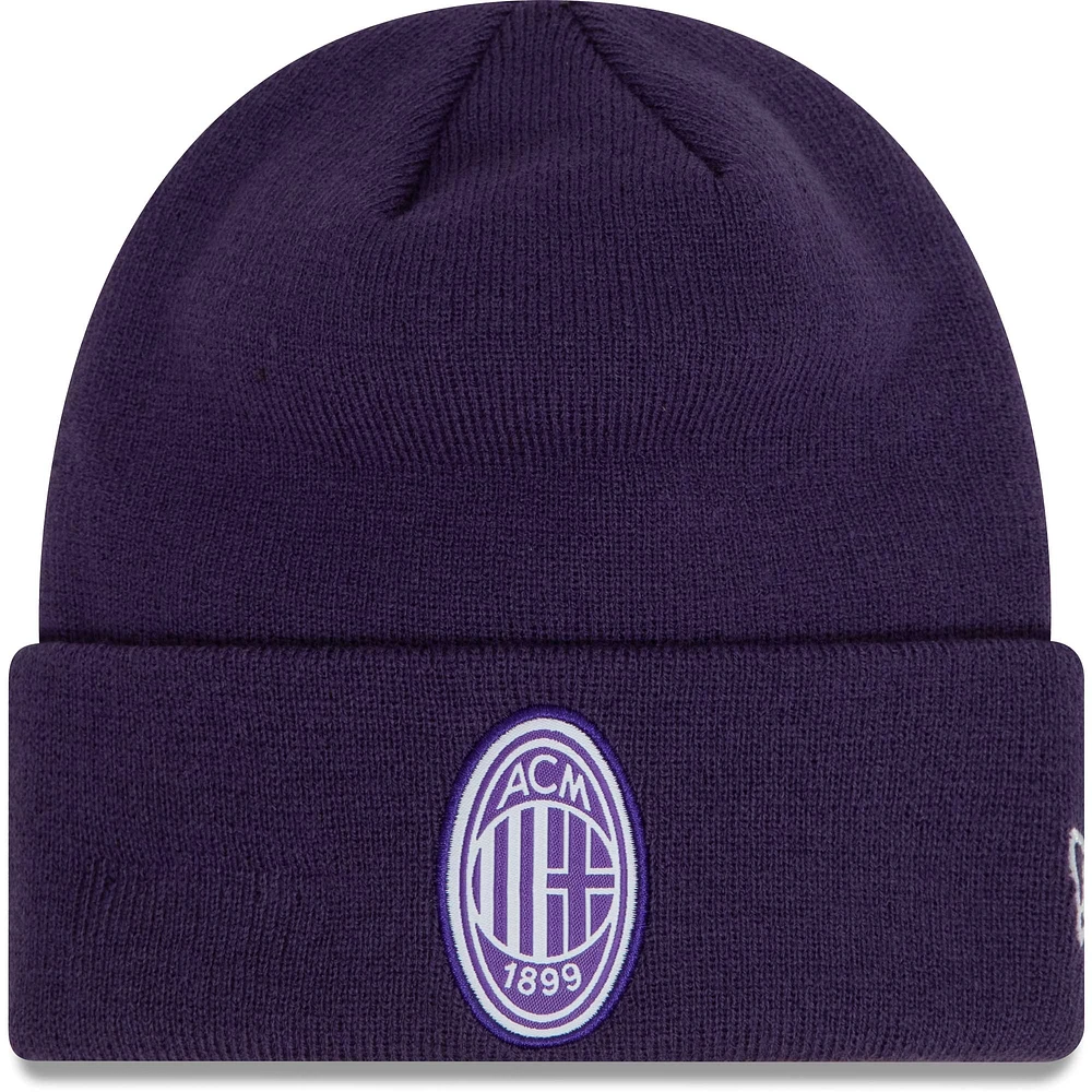 Bonnet en tricot à revers de couleur saisonnière AC Milan New Era pour homme violet