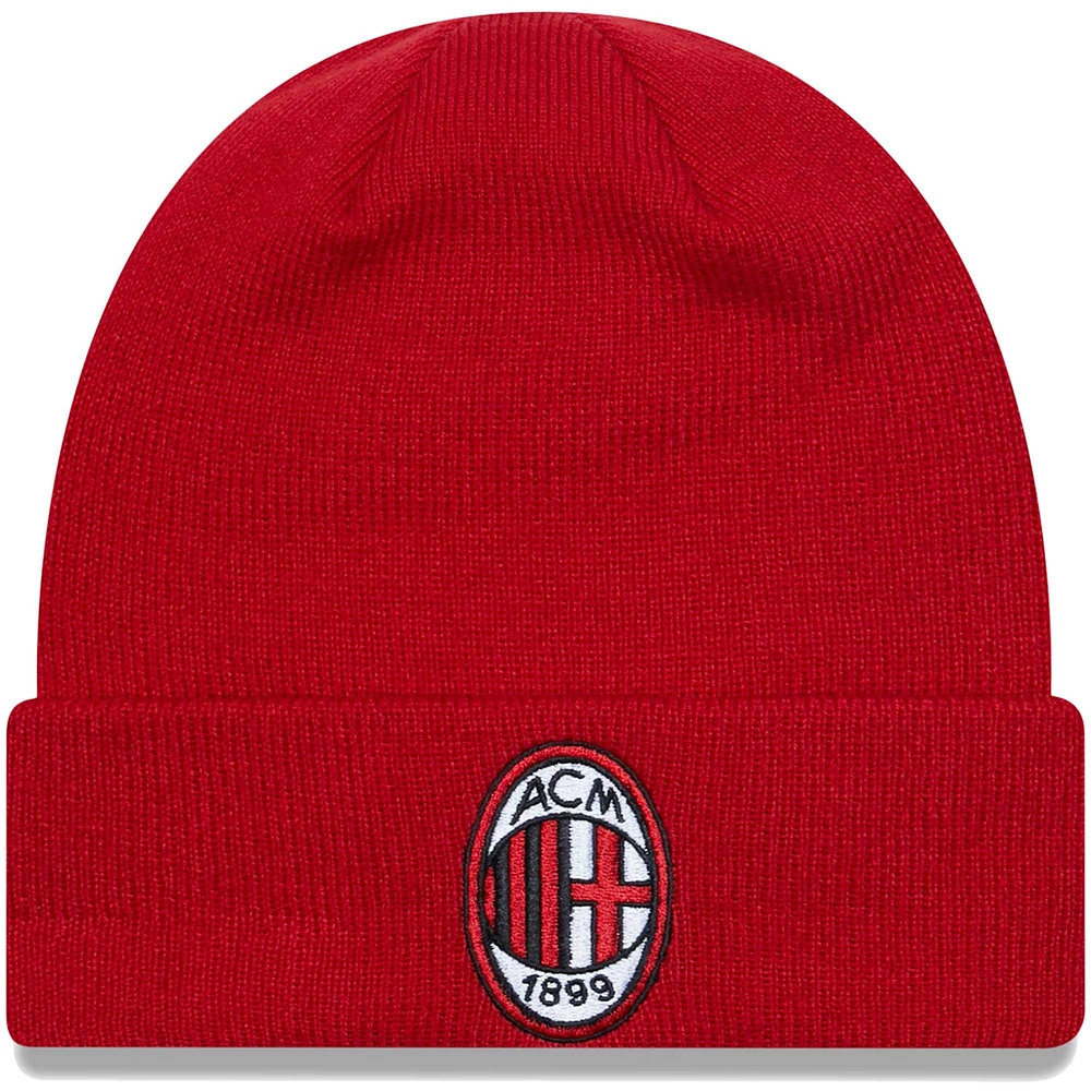 Bonnet en tricot rouge à revers AC Milan Core New Era pour homme