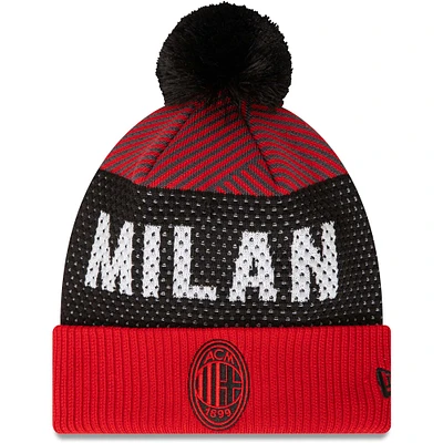 Bonnet en tricot à revers AC Milan Engineered Sport New Era pour homme rouge avec pompon