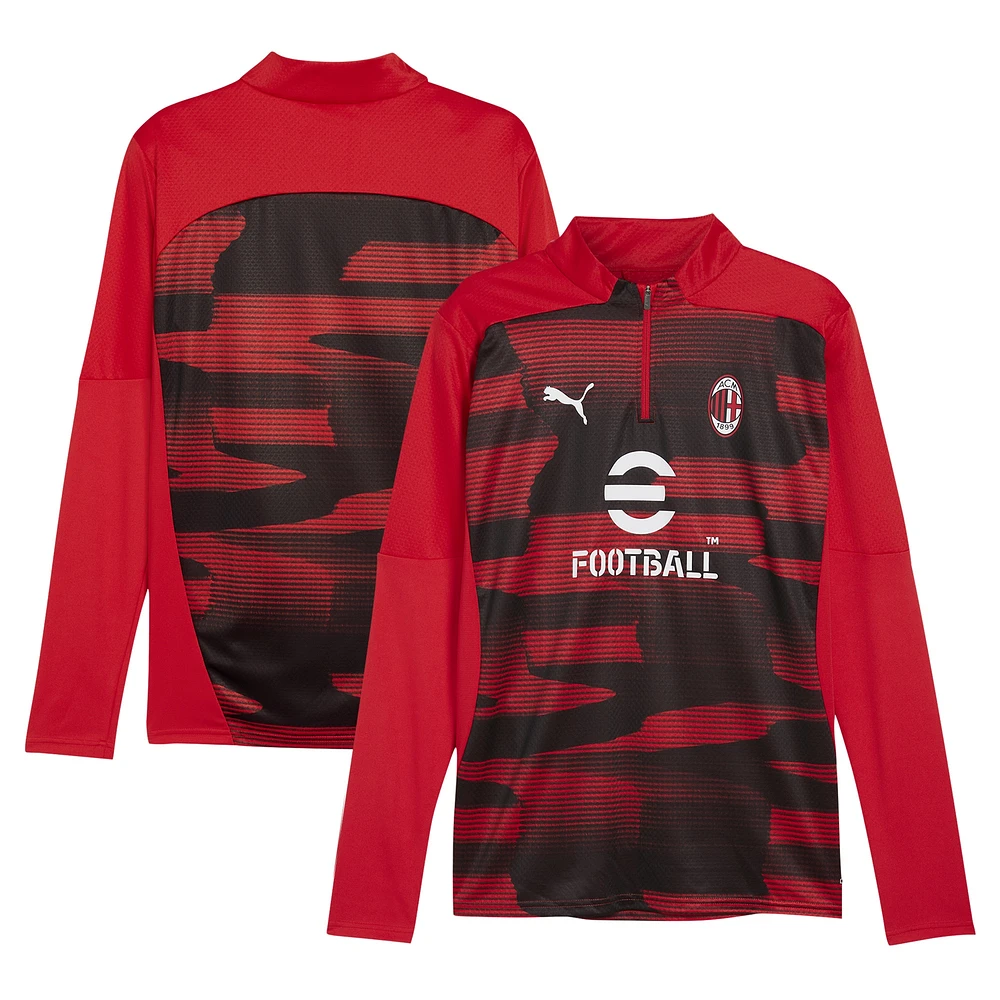 Haut à quart de zip dryCELL tri-mélangé Puma rouge AC Milan 2024/25 d'avant-match pour homme