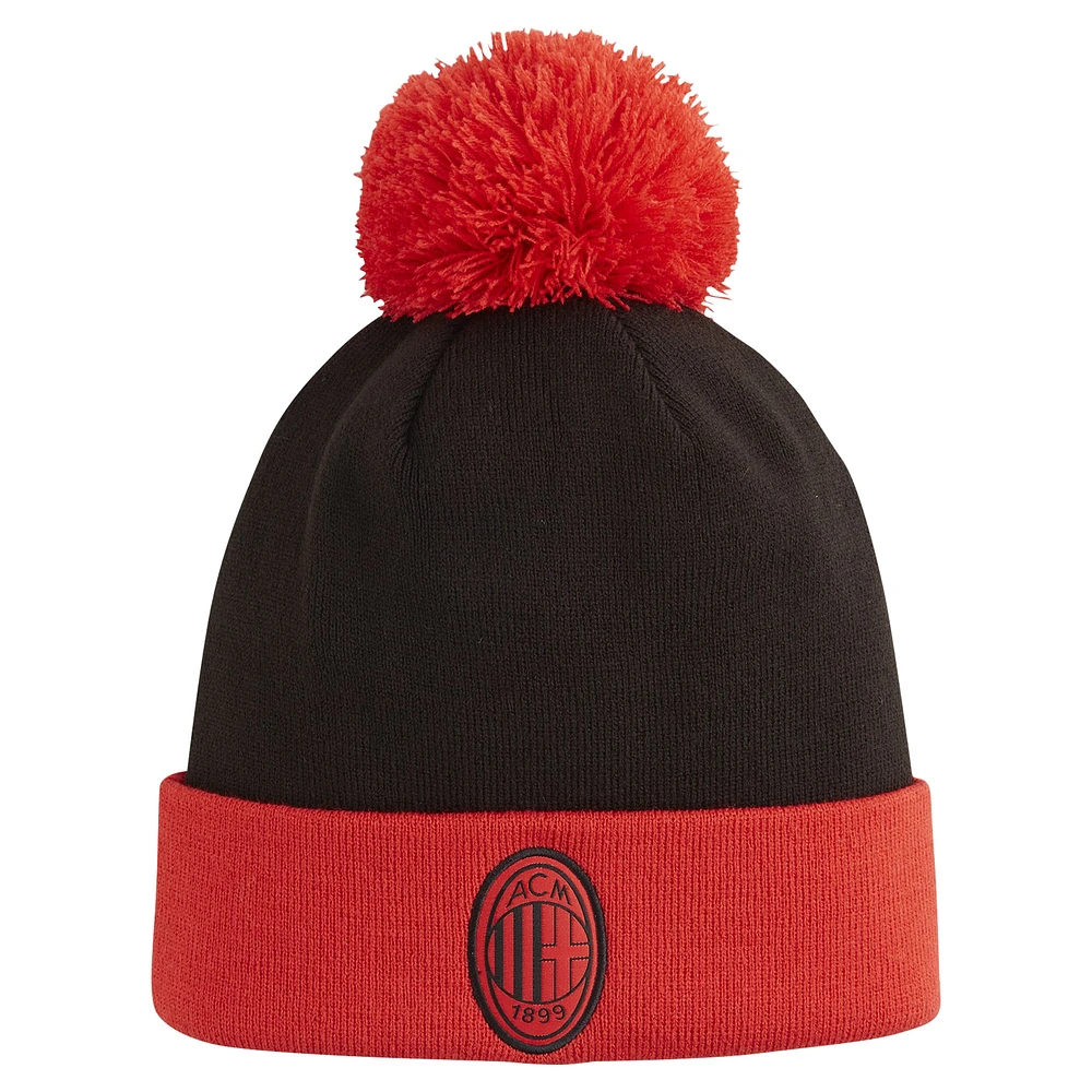 Unisex Puma Black AC Milan Essential Cuffed Knit Hat with Pom