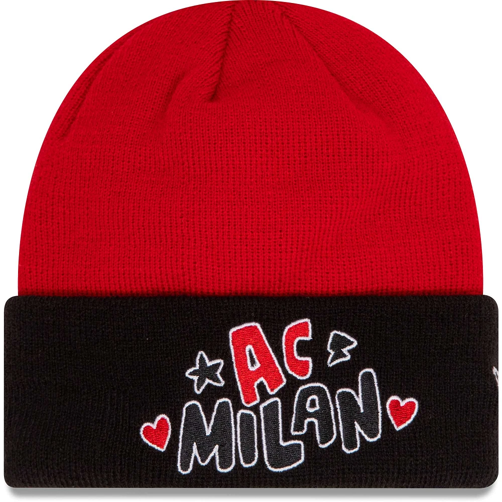 Bonnet en tricot à revers avec logo AC Milan rouge New Era pour jeune