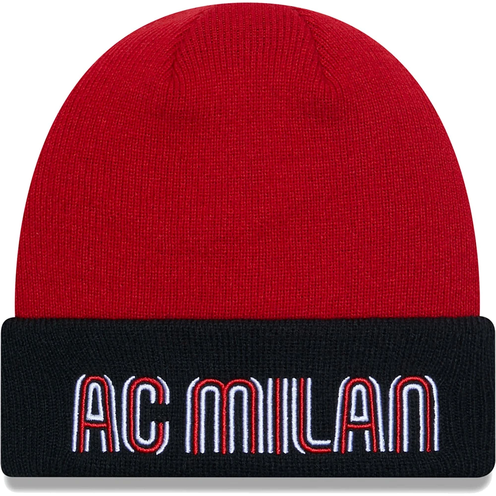 Bonnet en tricot rouge à revers AC Milan Wordmark New Era pour jeune