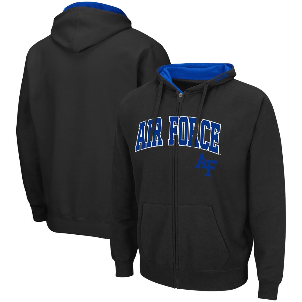 Men's Colosseum Black Air Force Falcons Arch & Logo 3.0 Full-Zip Hoodie