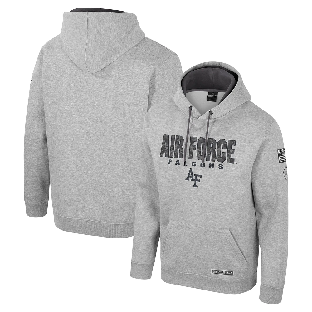 Men's Colosseum Heather Gray Air Force Falcons Oorah OHT Military Appreciation Pullover Hoodie