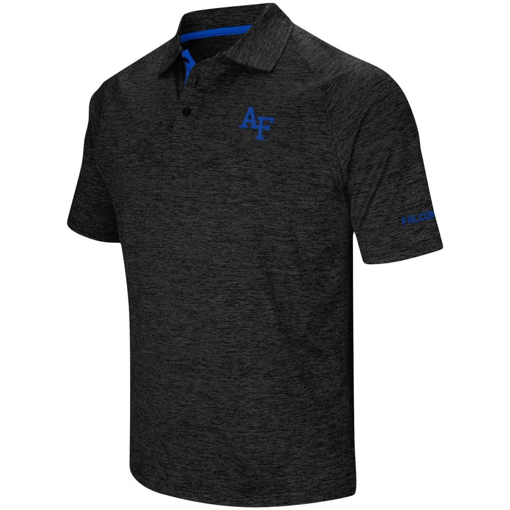 Men's Colosseum Heathered Black Air Force Falcons Down Swing Raglan Polo