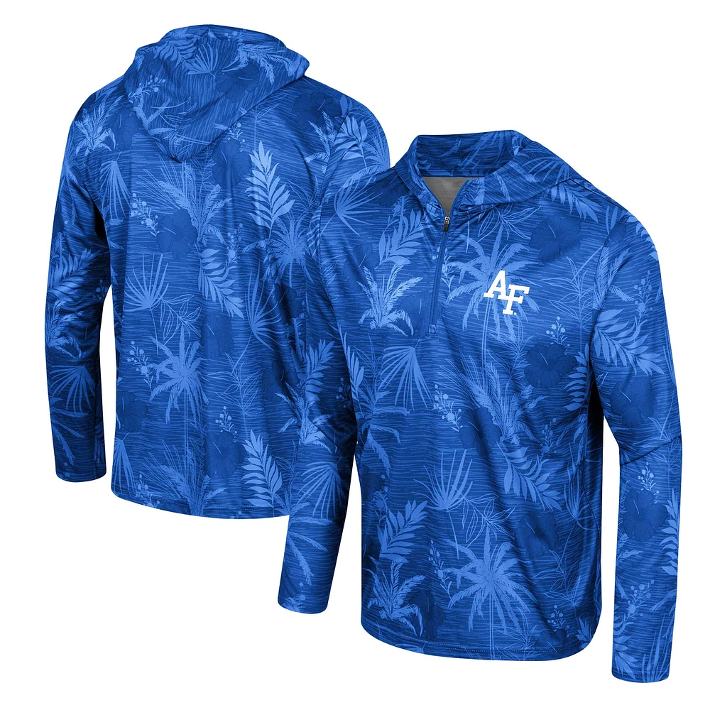 Men's Colosseum Royal Air Force Falcons Palms Printed Lightweight Quarter-Zip Hooded Top