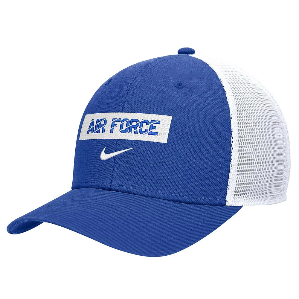 Casquette réglable Nike Royal Air Force Falcons 2024/25 Sideline Rise Trucker pour homme