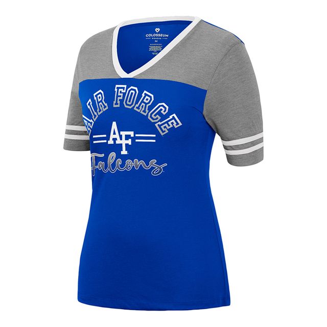 T-shirt à encolure en V Colosseum Royal/Heathered Grey Air Force Falcons pour femme