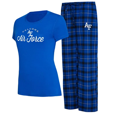 Ensemble de nuit Concepts Sport Royal/Black Air Force Falcons Arctic T-shirt et pantalon en flanelle pour femme