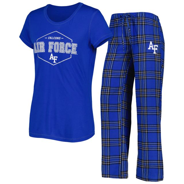 Concepts Sport Royal/Black Air Force Falcons Badge T-shirt et pantalon en flanelle Ensemble de nuit