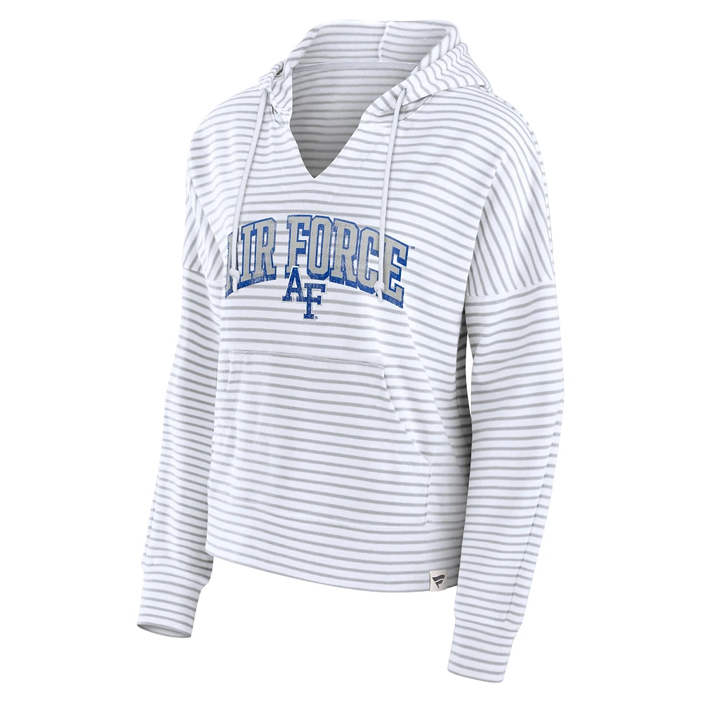 Women's Fanatics White/Gray Air Force Falcons Arch Logo Striped Notch Neck Pullover Hoodie