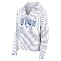 Women's Fanatics White/Gray Air Force Falcons Arch Logo Striped Notch Neck Pullover Hoodie