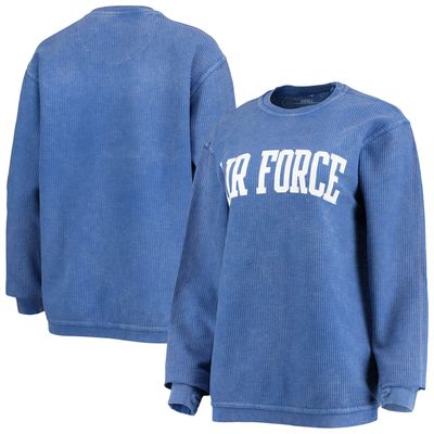 Women's Pressbox Royal Air Force Falcons Comfy Cord Vintage Wash Basic Arch Pullover Sweatshirt