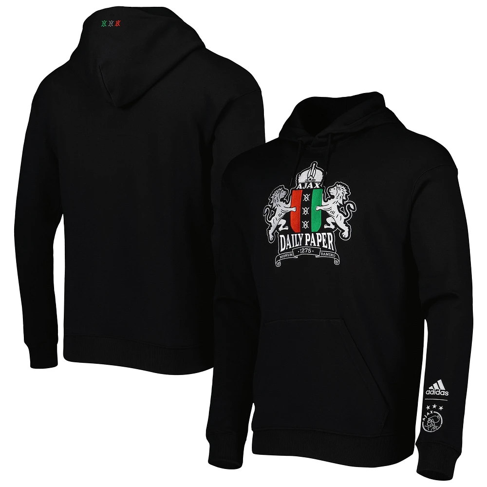 Men's adidas Black Ajax Daily Paper Pullover Hoodie