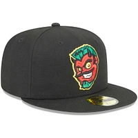 Casquette ajustée 59FIFTY Akron RubberDucks pour hommes New Era noire soirées à thème Devil Strips